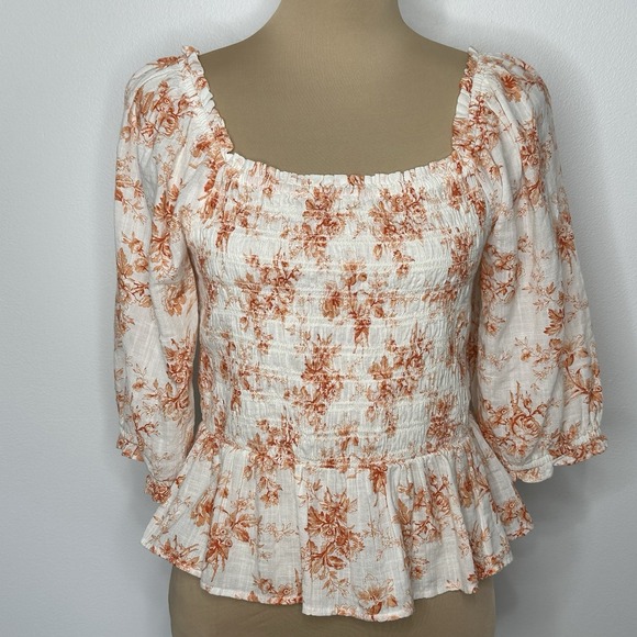 LOFT Tops - Loft Smocked Square Neck Top Size S Cottagecore Floral Boho